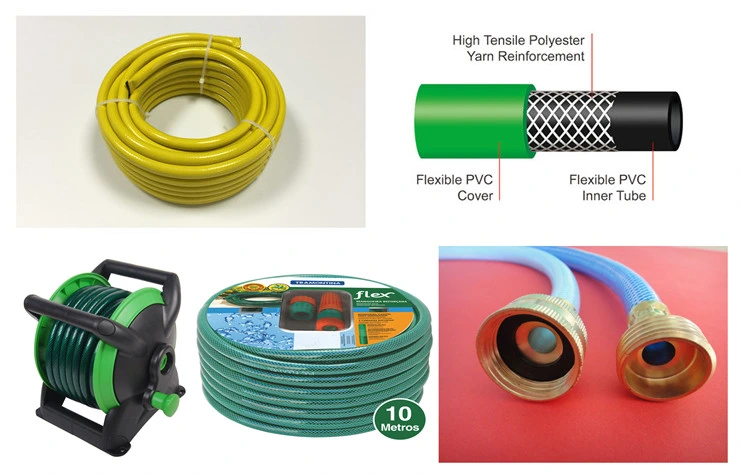 PVC Fiber Braided Reinforced Flexible Garden Water Pipe Hose with Brass Connector