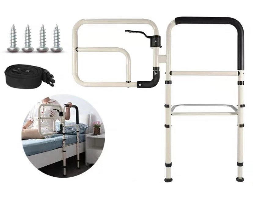 Safety Rail Wheelchair Assist Home Furniture Bed Rail with Adjustable Handle Height and 90° Rotation Rehabilitation Equipment