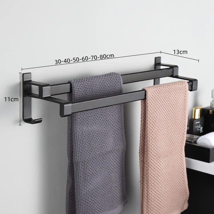 Matte Black Aluminium Extrusion Double Layers Towel Rack Bathroom Black Towel Shelf Holder