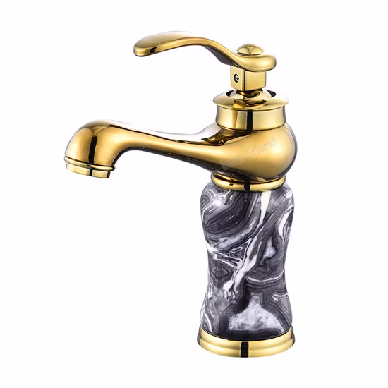 Stile elegante, forma rotonda, maniglia di sollevamento singola, decorazione acrilica, rubinetto del lavandino del bagno, rubinetto in acciaio di plastica